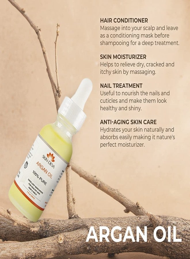 SKIN DEVA 100% Pure Argan Oil for Women and Men Made in USA 30 ml Hydrates The Skin and Boosts Elasticity of a Dry Skin Argan Oil For Hair, Scalp or Nails Skin Gives them a Supple Touch - Image 2